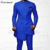 Men's Suits Arabic Royal Blue Set Tailor-made Slim Fit Wedding Groomsmen Groom Orange Suit Tuxedo Party Robe Blazer Pants 2Pcs