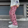 Mannen Broek Preppy Stijl Schedel Volledige Print Trekkoord Casual Corduroy Mannen Baggy Hip Hop Rechte Joggingbroek Mannelijke Losse Broek 230711