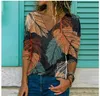 Femmes Blouses Chemises Mode Feuilles Imprimé Femmes Casual Lâche Tops Pull Printemps Automne Élégant Col En V À Manches Longues Blouse Chemises Femme Nouveau L230712