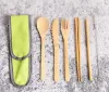 Set di posate per posate in bambù ecologico a 4 colori Set di posate in paglia di bambù portatile da 7 pezzi / set con borsa di stoffa coltelli bacchette cucchiaio forchetta