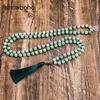 Colares com pingente 8mm Birmanês Jade Nó Frisado Mala Colar Meditação Yoga Bênção Sorte Jóias Tibetanas 108 Japamala Rosário Pendente Borla HKD230712