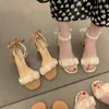 Slippers Clear Heels Party Sandals Woman 2023 Cross Buckle Strap Female Shoe Med Cross Shoes High Girls Medium Fashion Summer Block Bow 230711