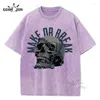 T-shirts voor heren Make Or Break Skull Classic Print Washed Shirt Cotton Dames en heren T-shirt Korte mouw Vintage Tees Zomerkleding Heren