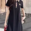 2023 KORCAR KO na duża sukienka Kobiety Nowy letni moda krótkiego rękawu midi kratowy blok kolorowy T-shirt Polo Kołnierz S-2xl