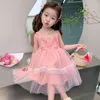 Fille robes enfants 2023 été filles rose décalcomanie sans manches licou maille robe fête princesse