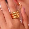 Fedi nuziali Dichiarazione esagerata Lucido Lucido Acciaio inossidabile PVD Placcatura dorata Per le donne Accessori Bague Para Mujer