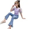 Jeans Princesa Niñas Ropa para niños Pantalones Adolescente Pierna ancha Ropa para niñas Flared Slim Fit Para niños de 2 a 12 años 230711