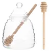 Ensembles de vaisselle 1 ensemble de sirop transparent pour bocal en verre recouvert de café support de confiture de conteneur de miel exquis