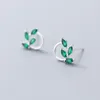 Stud Earrings MloveAcc Spring Breath Fashion Leaves 925 Sterling Silver Green CZ Fine Party Jewelry