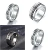 Anillos de banda Hombres Música Teclado de piano Anillo Giratorio de acero inoxidable Spinner para hombre Novio Regalos Sier Tone Drop Delivery Jewelry Dhdzn