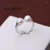 Cluster-Ringe QIAOBEIGE Mode und einfacher dünner leerer Schmuck 925 Sterling Silber Perlenring für Mädchen Zwei Perlen montiert DIY-Zubehör