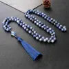 Hänge halsband buddhist 108 mala pärlor halsband 8mm blå jade sten handgjorda knutna meditation yoga välsignelse radband halsband bön smycken hkd230712