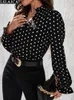 Women's Blouses Shirts Polka Dot Print Blouses For Women Fashion 2022 Chiffion Long Sleeve Summer 2023 Elegant Shirts Slim Women's V Neck Shirt Chic L230712