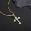 Collana con pendente a croce Hip Hop Gioielli religiosi Regalo da uomo placcato oro reale 18 carati