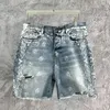 Men's Jeans Cashew Flowers Jean Shorts Washed Distressed Musculation Homme Hip Hop Motorcycle Pant High Street Men Denim