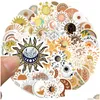 Araba Stickers 50 PCS Sevimli Bohemya Sun Moon Flowers Estetik Dizüstü Gitar Telefon Scrapbook Lage Duvar Karikatür Çıkartma Damla Teslimat Mo DH8JK