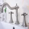 Bathroom Sink Faucets Deck Mounted 3 Holes Bath Tub Mixer Tap Brushed Nickel Brass Widespread 2 Handles Basin Faucet Abn019