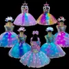Flickklänningar Flickor Pastellklänningar med LED-lampor Barn Födelsedagsfest Glödande klänning Barn Sjöjungfru Kostymer Baby Girl Rainbow Unicorn Tutu 230712