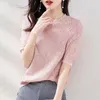 Blusas Femininas TuangBiang Summer Crochet Flowers Hollow Out Cotton Pullover 2023 Renda Babados Gola Mangas Curtas Malha T-shirt Feminina Fina