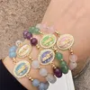 Link Bracelets 2023 Natural Stone Fashion Oval Abalone Chips Shell Jesus Virgin Mary CZ Charms White Stretch Bracelet Crystal Jewelry