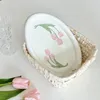 Talerze francuski talerz ceramiczny strona główna zastawa stołowa tulipan tłoczony deser ciasto Vintage owalne ładne dziewczyny popołudniowa herbata elegancka biała taca