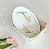 Teller, französischer Keramikteller, Heimgeschirr, Tulpenprägung, Dessert, Kuchen, Vintage, oval, schönes Mädchen-Nachmittagstee, elegantes weißes Tablett