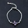 Charme Armbänder Lila Zirkon Schmetterling Blume Für Frauen Silber Farbe Weibliche Kette Armband Einstellbar Hochzeit Schmuck CZ