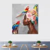 Pittura a olio astratta contemporanea su tela Bella donna e opera d'arte pappagallo Arte vibrante per la decorazione domestica