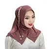 Etniska kläder Enfärgade pärlor i ett stycke Amira Hijab-hattar Mode Muslimsk dam Turbansjalar Huvudbonader Bär direkt Fest Halsduk Keps
