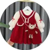 Sukienki dla dziewczynki niemowlęta dziewczyny Długie rękawe sukienki jesień/zima ciepłe przyjęcie urodzinowe Kostium księżniczki Dzieci czerwone ubranie świąteczne dresshkd230712