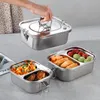 Anderes Geschirr 304 Edelstahl-Lunchbox Doppelschichtiges Anti-Überlauf-Abendessen Quadratisch geteiltes Esszimmer Student Worker Bento mit Deckel 230712