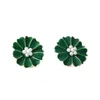 Boucles d'oreilles pendantes Style coréen mode métal petite marguerite pour fille rétro français vert foncé émail fleur femmes