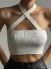 Women's Tanks SEASONS Criss Cross Halter Neck Crop Top Black White Ribbed Knitted Backless Tank Tops Sexy Clothes For Women Summer ASVE86185