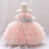 Robes de fille MQATZ Robe d'été 1 an Puffy Pink Enfants Arc Baptême Princesse Brithday Vestidos Toddler Enfants Baptême Bébé Fille Vêtements 230712