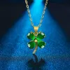 Pendant Necklaces Natural Green Jade Clover Pendant Necklace 925 Silver Fashion Jewelry Chalcedony Amulet Gifts HKD230712