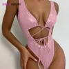 Maillots de bain femme DEKA solide col en v une pièce maillot de bain femmes Push Up Bandage body brésilien profond col en V dos nu maillot de bain