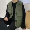 Männer Westen Klassische Cargo Weste Einfarbig Multi Taschen Streetwear Männer Dünne Weste Jacke Schnallen Verschluss