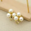 Stud Earrings Fashion Metal Flower Tray Three Shiny Imitation Pearl For Women Luxury Model C Shape Cute Temperament Girls Jewelry