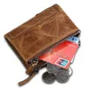 RFID podwójny zamek błyskawiczny portfele damskie oryginalna skóra bydlęca wysokiej jakości etui na karty torebka damska Vintage etui na monety portfele dla dziewczyny L230704