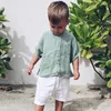 T Рубашки 100 Хлопковые муслиновые футболка для мальчиков летняя детская повседневная карманные топы с коротким рукавом TZ057 230711