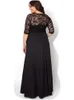 Robes de soirée noir grande taille dentelle soirée bijou cou en mousseline de soie robes de bal avec demi-manches une ligne étage longueur robe formelle