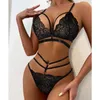 Reggiseni Set Reggiseno erotico Perizoma Giarrettiere Set Lingerie da donna Biancheria intima sexy Costumi sessuali porno Babydoll in pizzo trasparente Mutandine reggiseno P54E