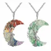 7 chakras cristal gravier arbre de vie collier fait à la main fil wrap croissant de lune pendentif reiki quartz pendentif chaîne collier en résine