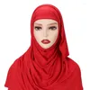 Etnische Kleding Warme Sjaal Set Dieptepuntmuts Eendelig Kasjmier Sjaal Met Binnenband Moslim Dames Hoogwaardige Effen Hoofddoek