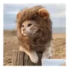 Костюм для собак костюм Pet парик Lion Wigs Headgear с ушной шляпой Hair Hair Comsplay Party Accessories для кошки регулируют маленькие Medi Dhlbn