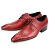 Moda Derby Shoes Men Formal Business Office Vintage Designer Red Black Shoe Up Bico Pontudo Casamento Sapatos De Couro Genuíno