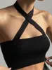 Women's Tanks SEASONS Criss Cross Halter Neck Crop Top Black White Ribbed Knitted Backless Tank Tops Sexy Clothes For Women Summer ASVE86185