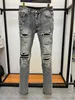 Jeans masculinos Mens Jeans Designer Denim Alfabeto Bordado Destruir Buracos Jean Calças Skinny Homem Motocicleta Equitação Calças Slim Hip Hop Street