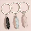 Key Rings Wire Wrap Natural Stone Hexagonal Prism Healing Crystal Pink Car Decor Keyholder Keychains For Women Men Drop Delivery Jewe Dhwyl