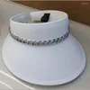 Sombreros de ala ancha con cadena plateada, sombrero en topless para mujer en vacaciones, playa, protección solar, sombrilla